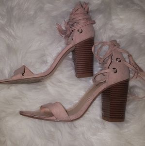 Light Pink Suade Block Heels